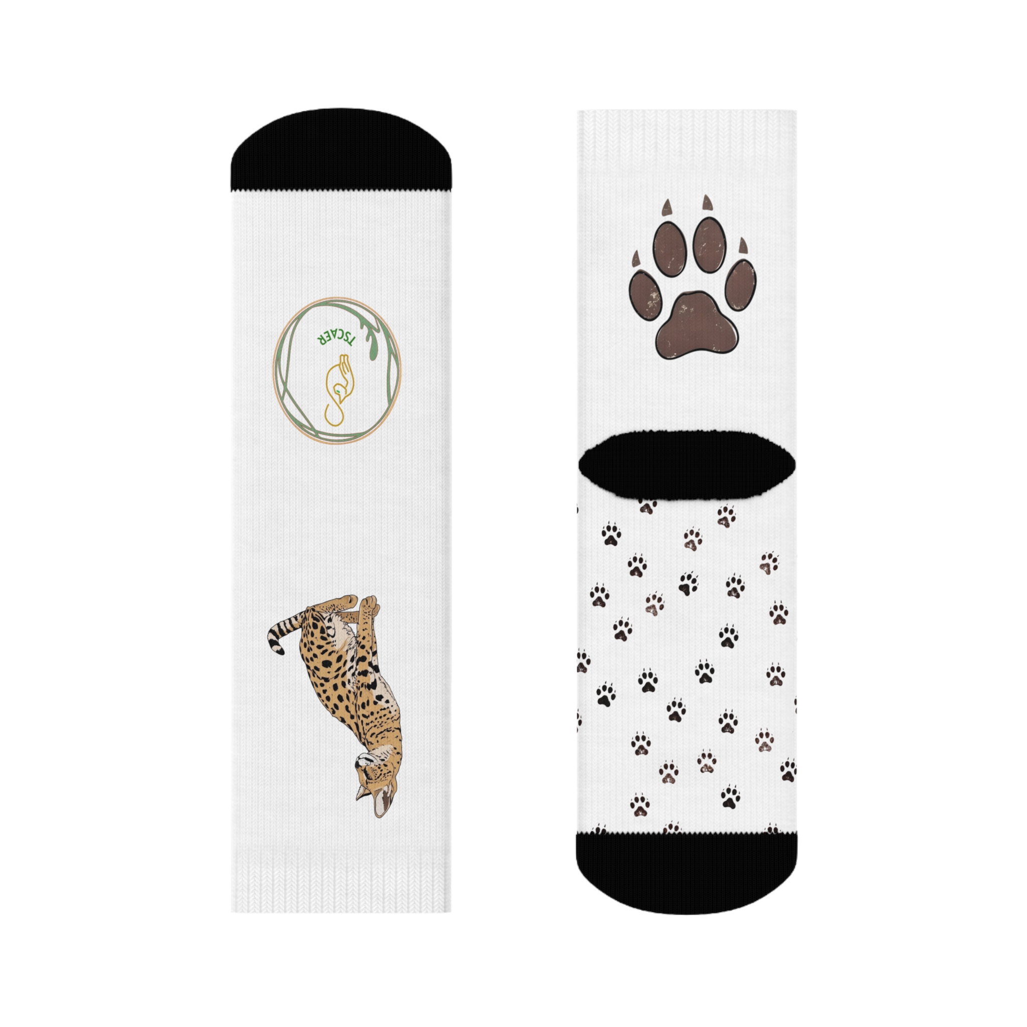 Wildcat Paw Print Crew Socks — Cute Savannah Cat Patterned Socks for Cat Lovers