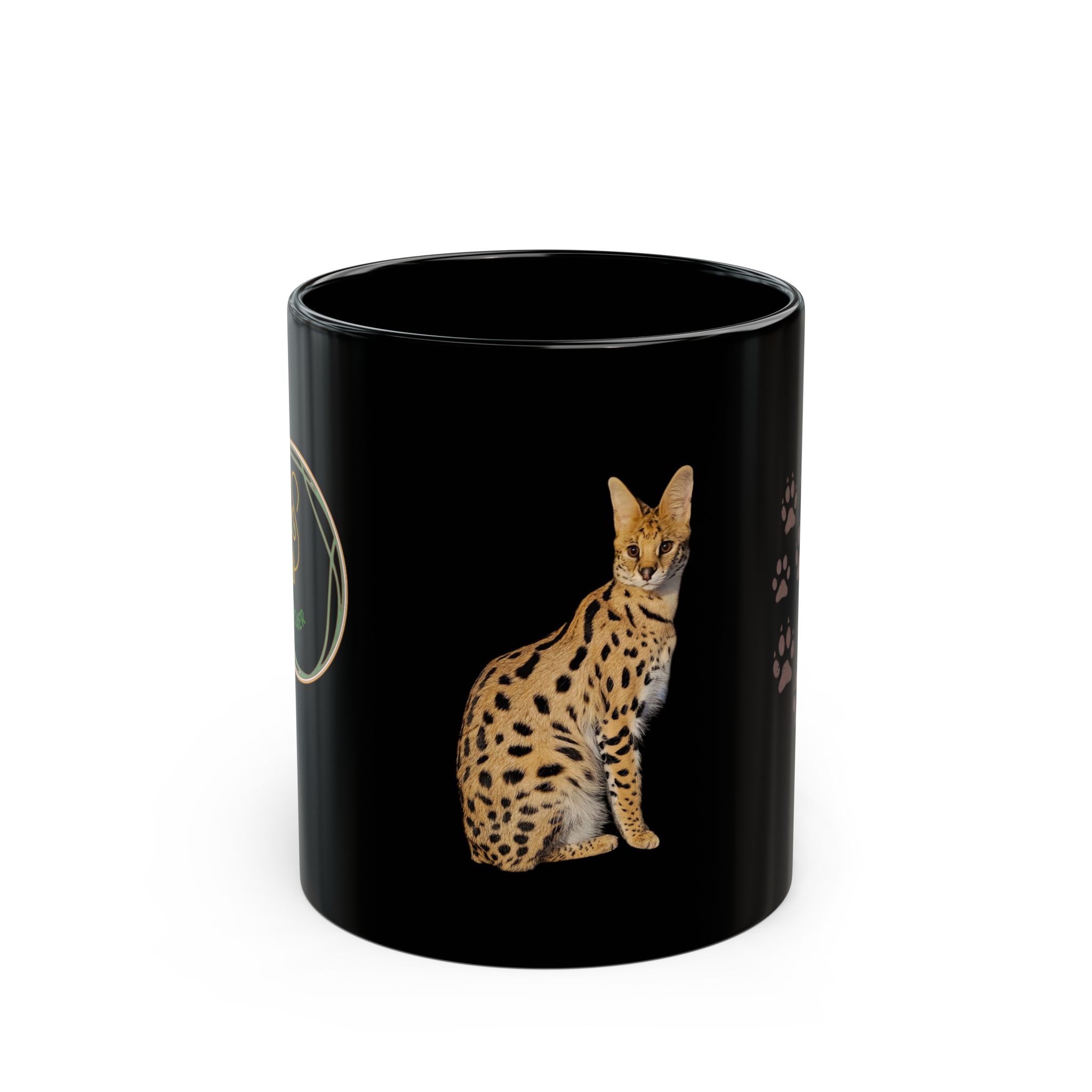 Serval Cat Paw Print Black Coffee Mug – Exotic Cat Lover 11oz/15oz